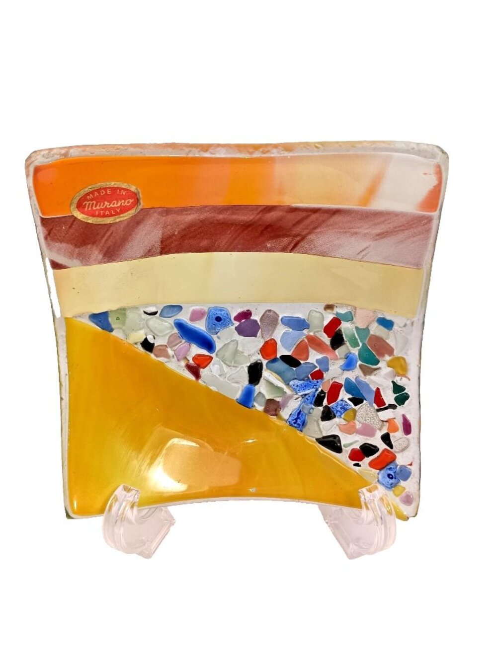 VTG Murano Italy Art Glass Plate Trinket Dish 5.5" Square w/Original Sticker